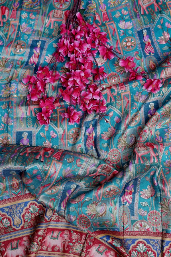 Pure_Viscose_Dolla_Jacquard_Ethnic_Scenic_Position_Print_Fabric_With_Elephant_Border