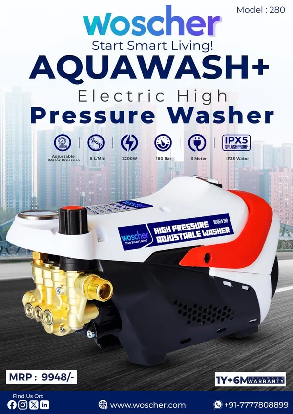 Aquawash_Plus_Model_280_Highpressure_Washer_2200W,_160_Bar,_8L_Min_Flow_With_10_Accessories