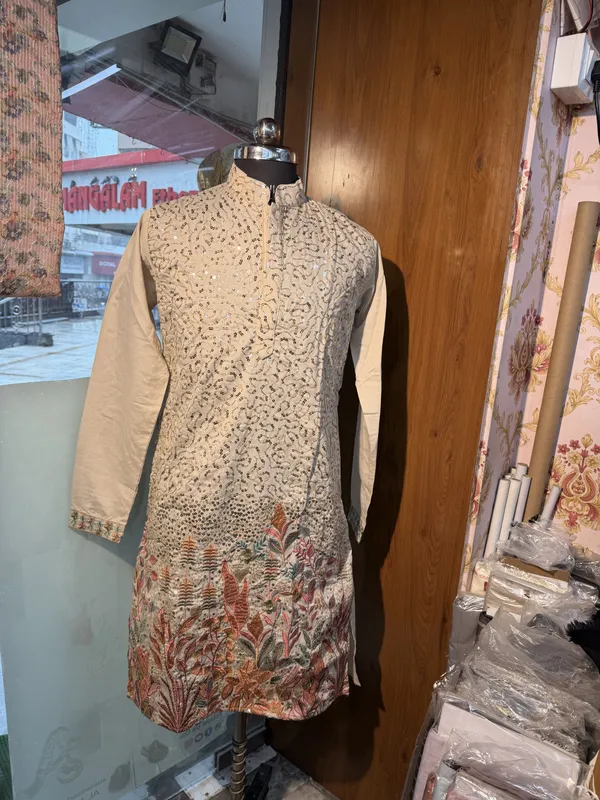 Beige_Cotton_Embroidered_Straight_Kurta_For_Men