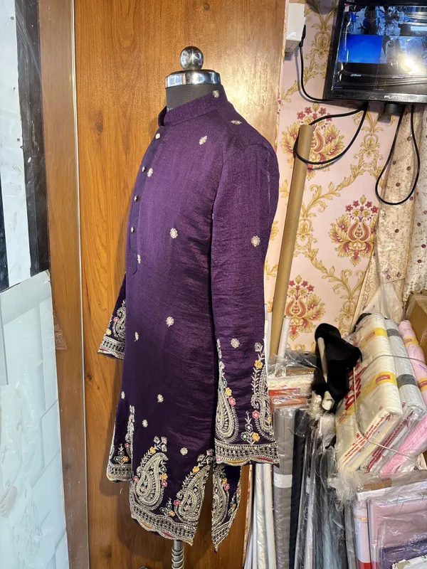 Purple_Cotton_Paisley_Embroidered_Straight_Kurta_For_Men