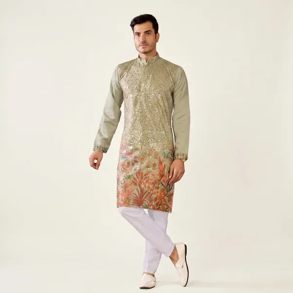 Green_Cotton_Embroidered_Straight_Kurta_For_Men