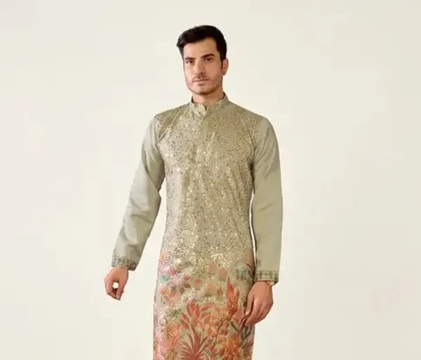 Green_Cotton_Embroidered_Straight_Kurta_For_Men