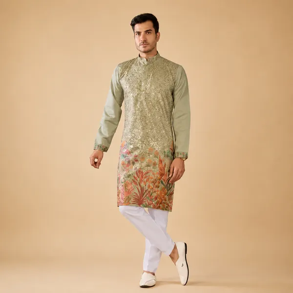 Green_Cotton_Embroidered_Straight_Kurta_For_Men