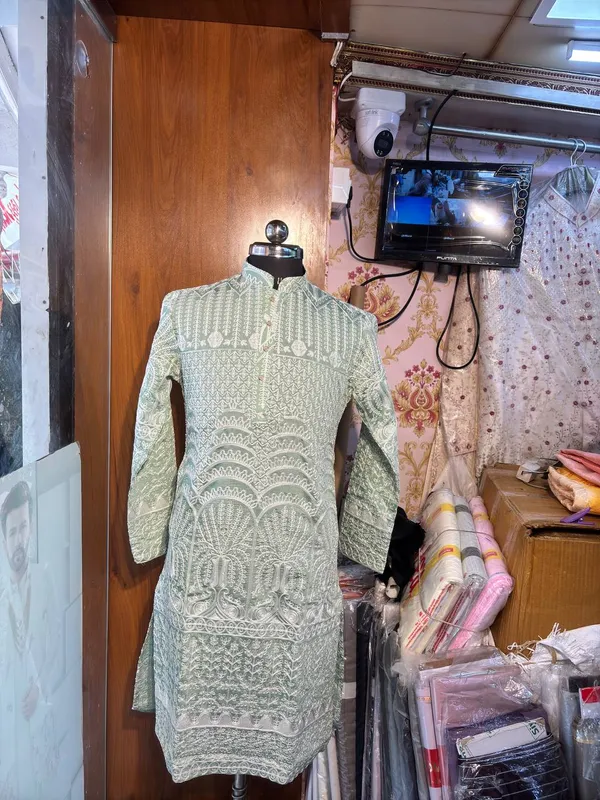 Sage_Green_Cotton_All-Over_Embroidered_Straight_Kurta_For_Men