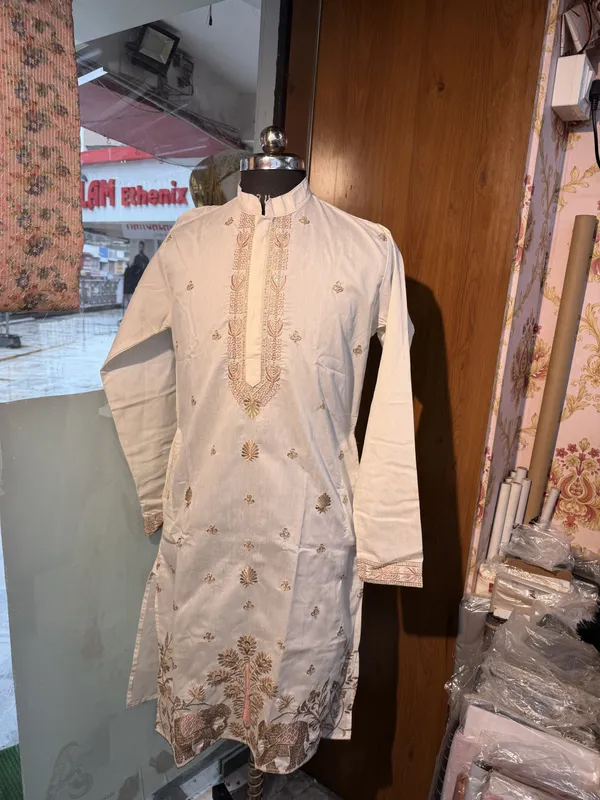 Cream_Cotton_Embroidered_Straight_Kurta_For_Men