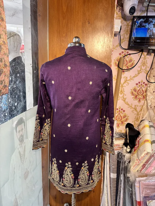 Purple_Cotton_Paisley_Embroidered_Straight_Kurta_For_Men