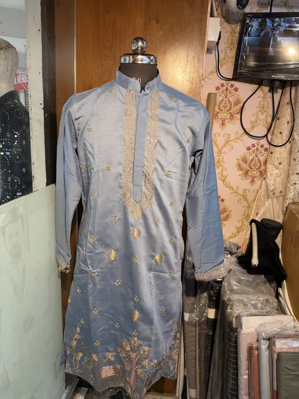 Light_Blue_Cotton_Embroidered_Straight_Kurta_For_Men