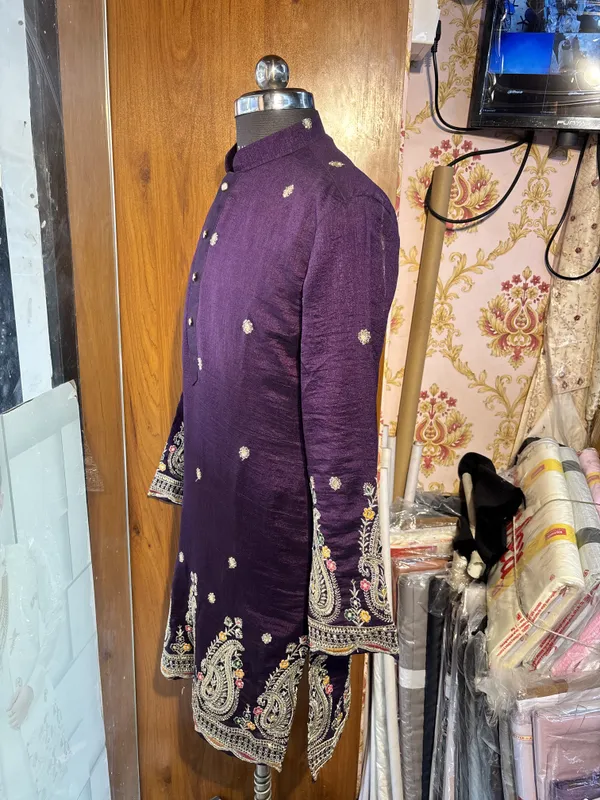 Purple_Cotton_Paisley_Embroidered_Straight_Kurta_For_Men