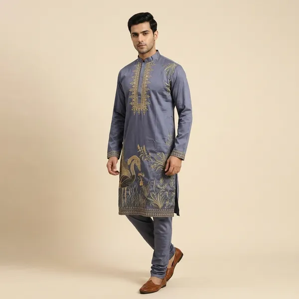 Navy_Blue_Cotton_Embroidered_Straight_Kurta_For_Men