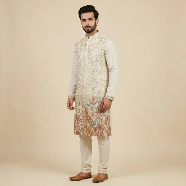 Beige_Cotton_Embroidered_Straight_Kurta_For_Men