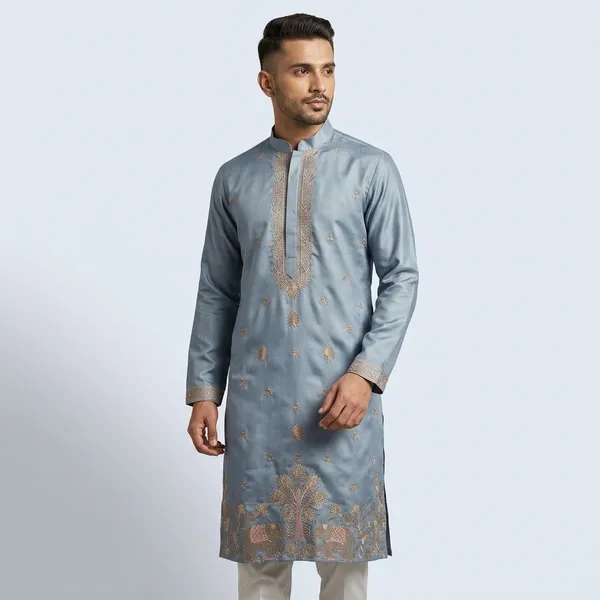 Light_Blue_Cotton_Embroidered_Straight_Kurta_For_Men