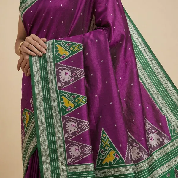 Purple_Pochampally_Silk_Elephant_Motif_Saree_For_Women