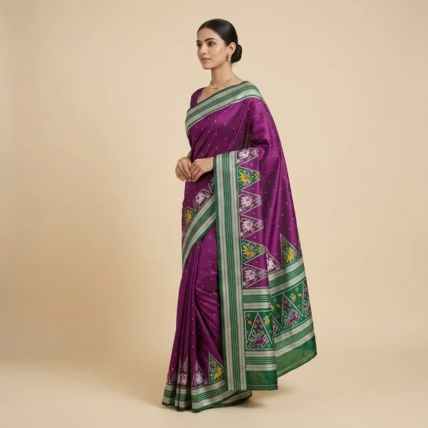 Purple_Pochampally_Silk_Elephant_Motif_Saree_For_Women