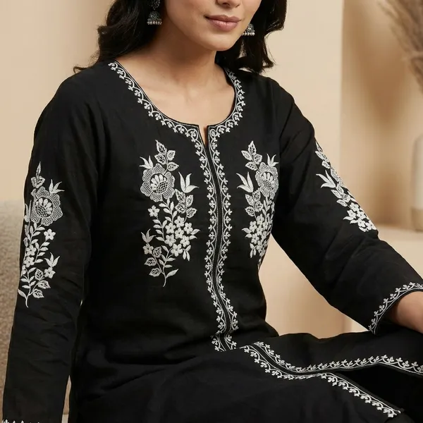 Black_Cotton_Straight_Cut_Floral_Embroidered_Kurti_For_Women