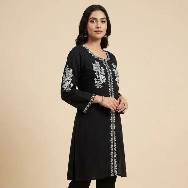 Black_Cotton_Straight_Cut_Floral_Embroidered_Kurti_For_Women