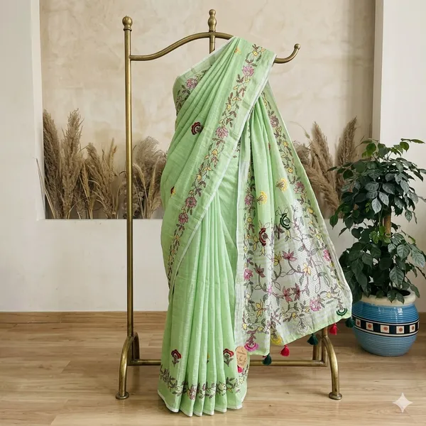 Green_Wild_Linen_Zari_Saree_For_Women