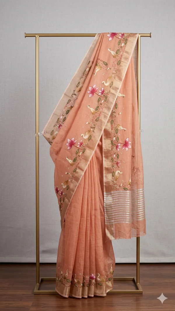 Peach_Debauchee_Of_Dew_Cotton_Saree_For_Women