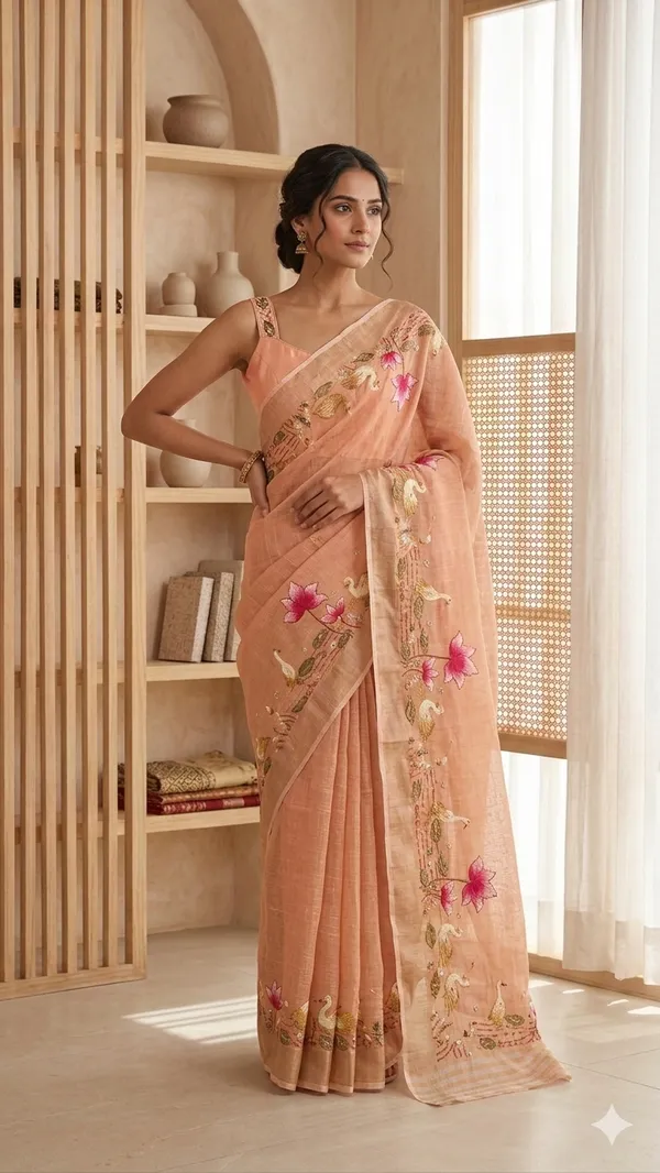 Peach_Debauchee_Of_Dew_Cotton_Saree_For_Women