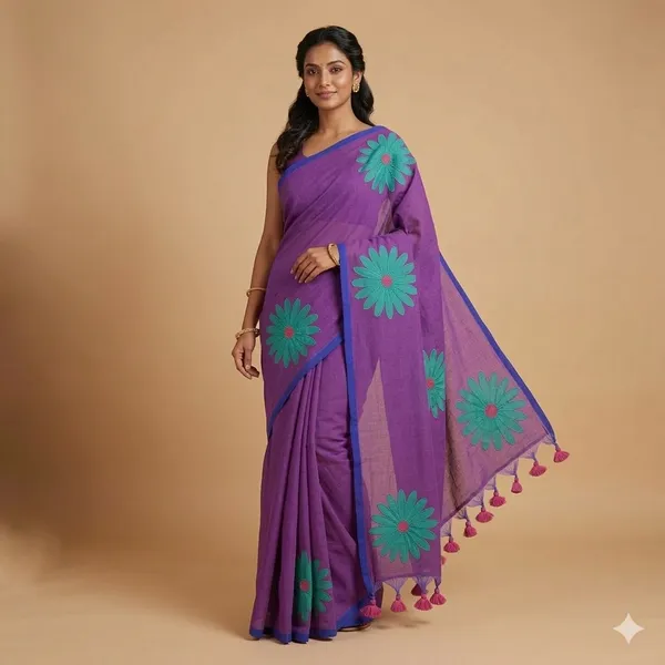 Purple_Marigold_Matchmaker_Cotton_Saree_For_Women