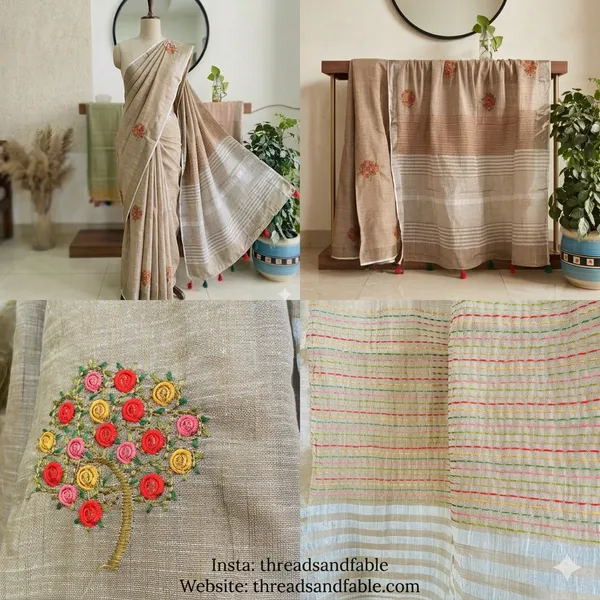 Brown_Wessex_Weaver_Linen_Saree_For_Women