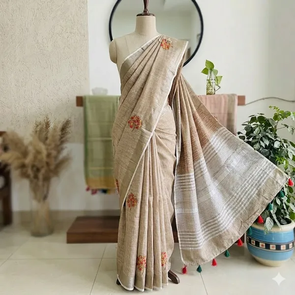 Brown_Wessex_Weaver_Linen_Saree_For_Women