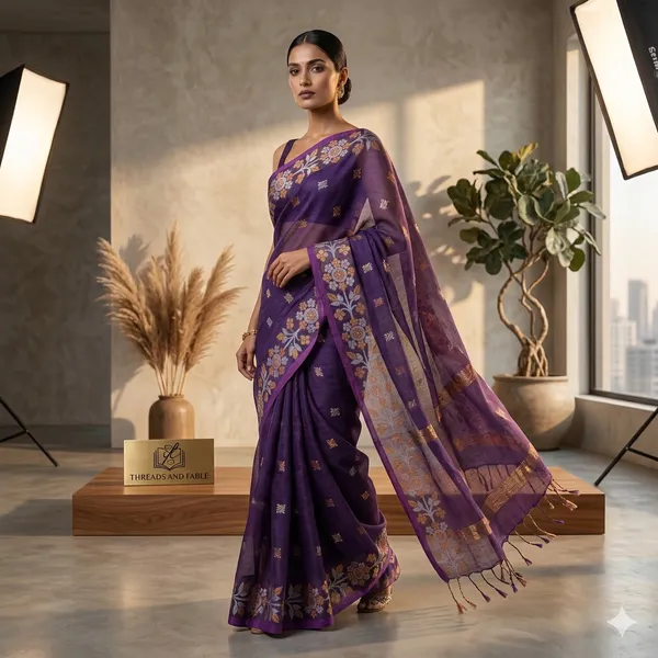 Purple_Lotos_Eater_S_Dream_Linen_Tissue_Saree_For_Women