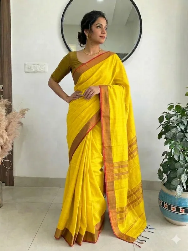 Yellow_Wildflower_Tess_Cotton_Saree_For_Women
