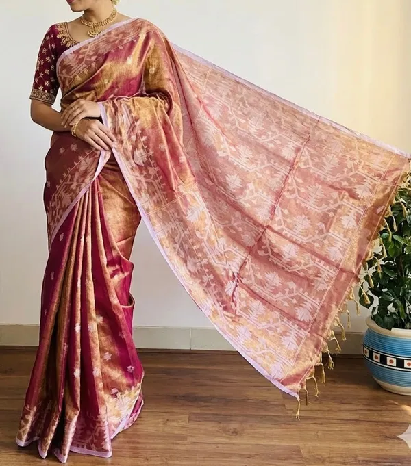 Rust_Orange_Autumnal_Glow_Tissue_Silk_Saree_For_Women