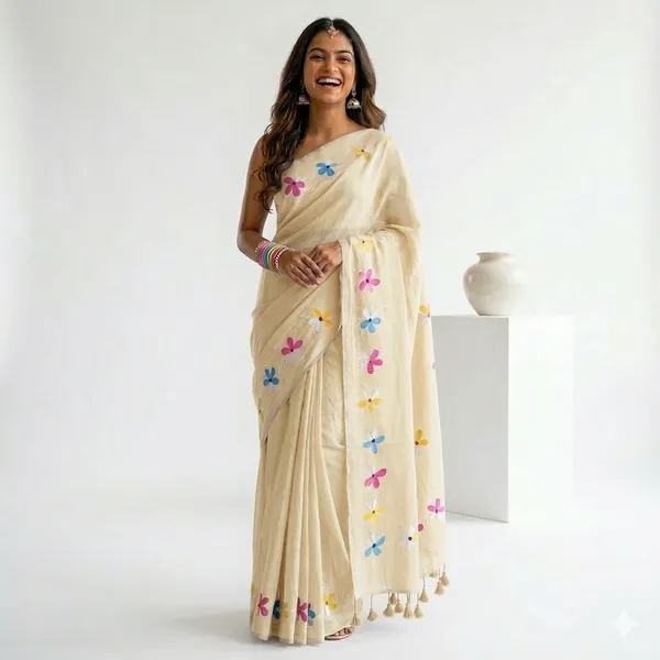 Cream_Wilder_S_Ode_mul_Cotton_hand_painted_Saree_For_Women