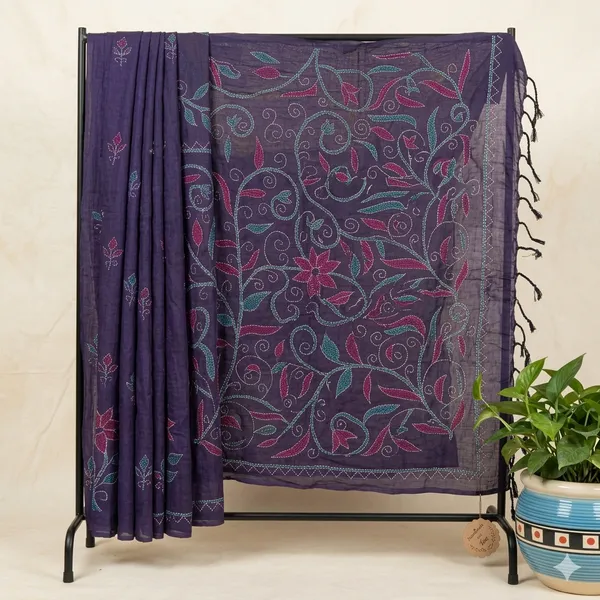 Navy_Rossetti_S_Gilded_Thorn_mul_Cotton_Saree_For_Women