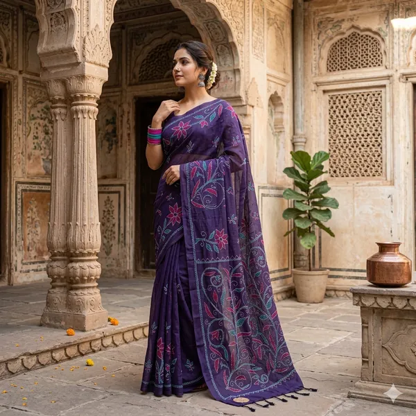 Navy_Rossetti_S_Gilded_Thorn_mul_Cotton_Saree_For_Women