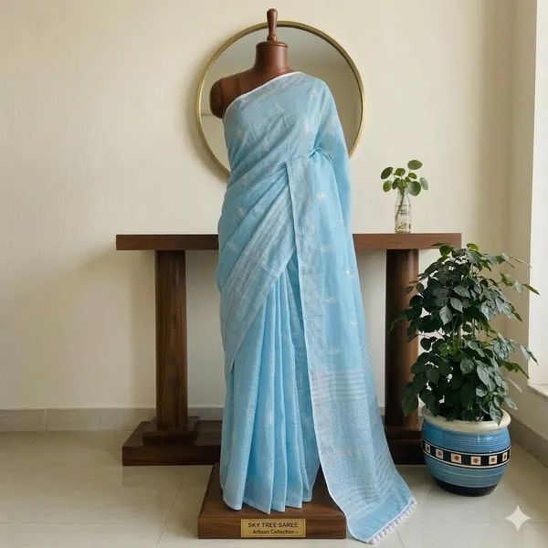 Pastel_Blue_Dashwood_Grace_Linen_Saree_For_Women