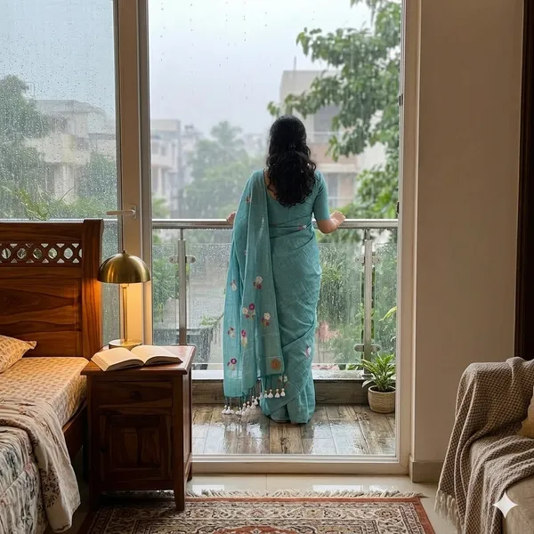Cerulean_Blue_Wordsworth_Daffodil_Khadi_Cotton_Saree_For_Women