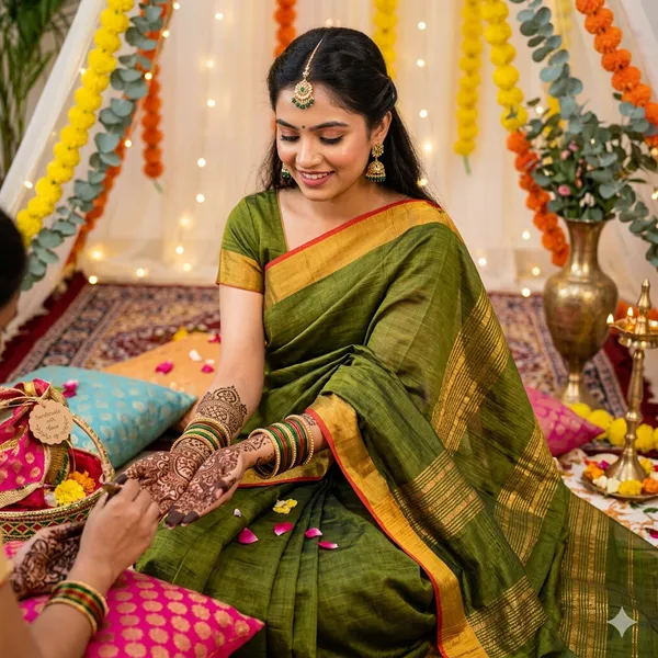 Dark_Green_Manderley_Moss_Cotton_Saree_For_Women