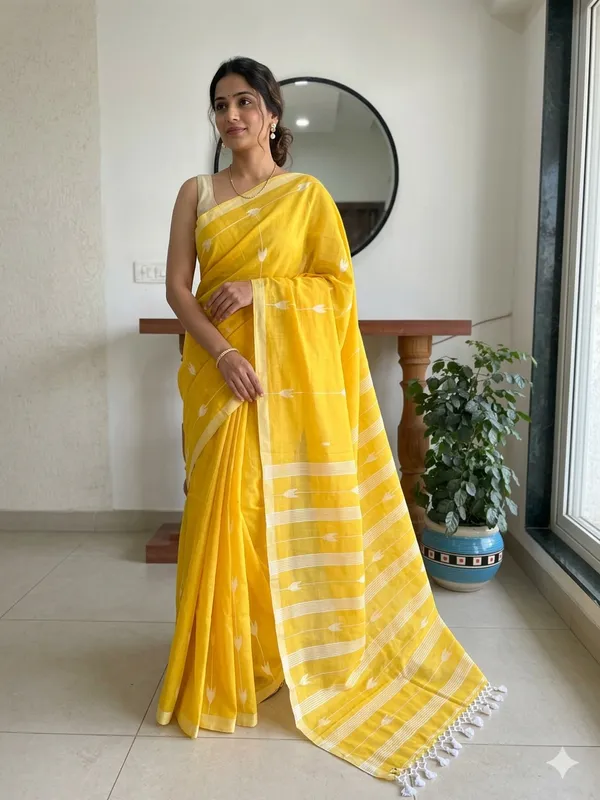 Yellow_Netherfield_Glow_Cotton_Saree_For_Women