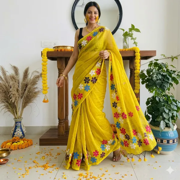 Yellow_Clarissa_Saffron_Cotton_Silk_Saree_For_Women
