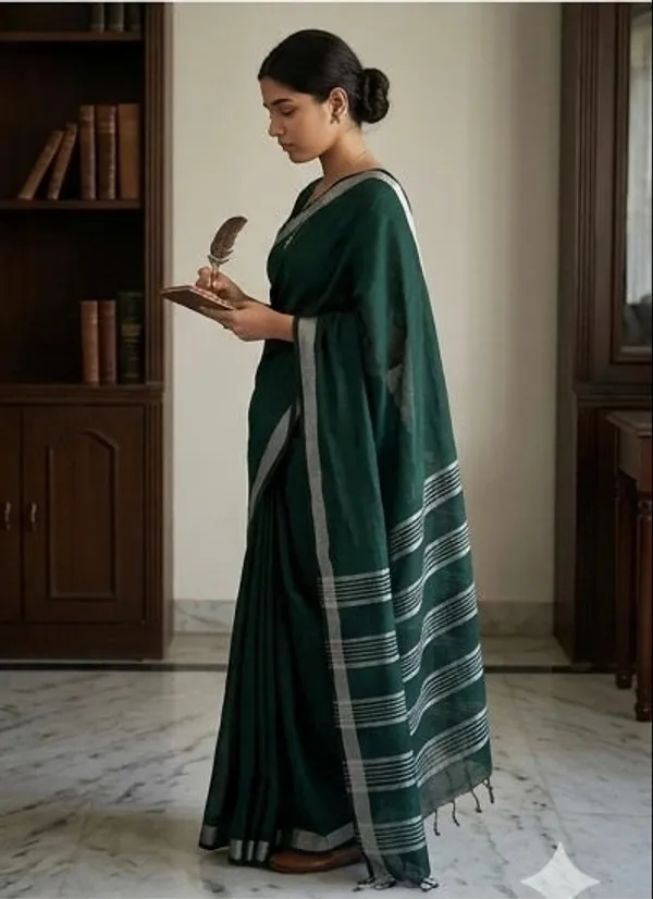 Bottle_Green_Mary_Bennet_Cotton_Saree_For_Women