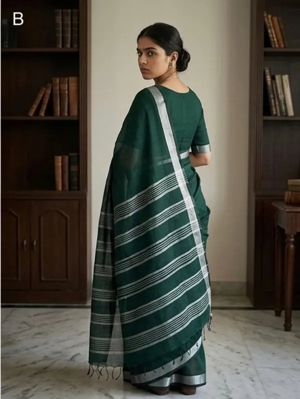 Bottle_Green_Mary_Bennet_Cotton_Saree_For_Women