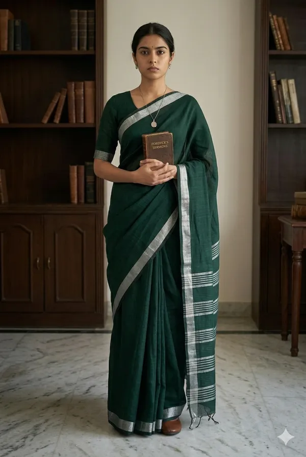 Bottle_Green_Mary_Bennet_Cotton_Saree_For_Women