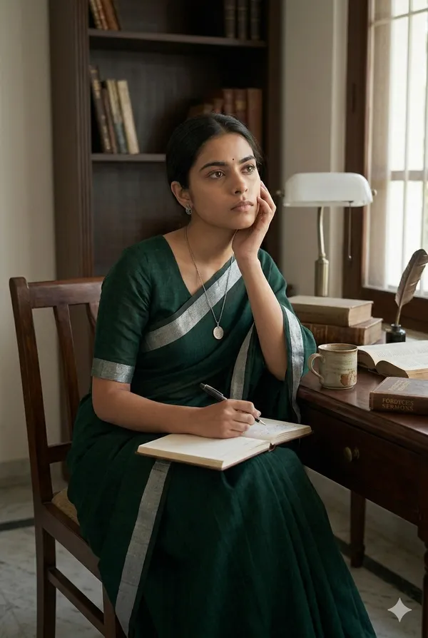 Bottle_Green_Mary_Bennet_Cotton_Saree_For_Women