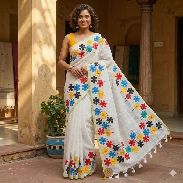 White_Clarissa_Saffron_Cotton_Silk_Saree_For_Women