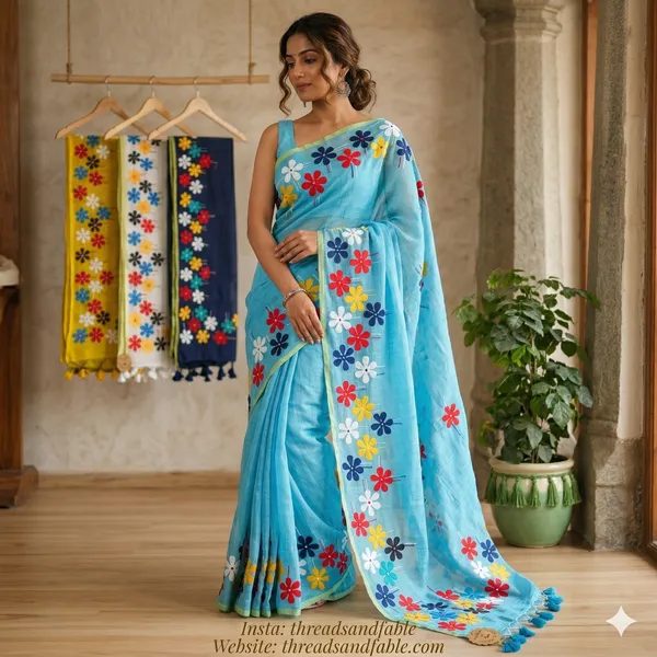 Sky_Blue_Clarissa_Saffron_Cotton_Silk_Saree_For_Women