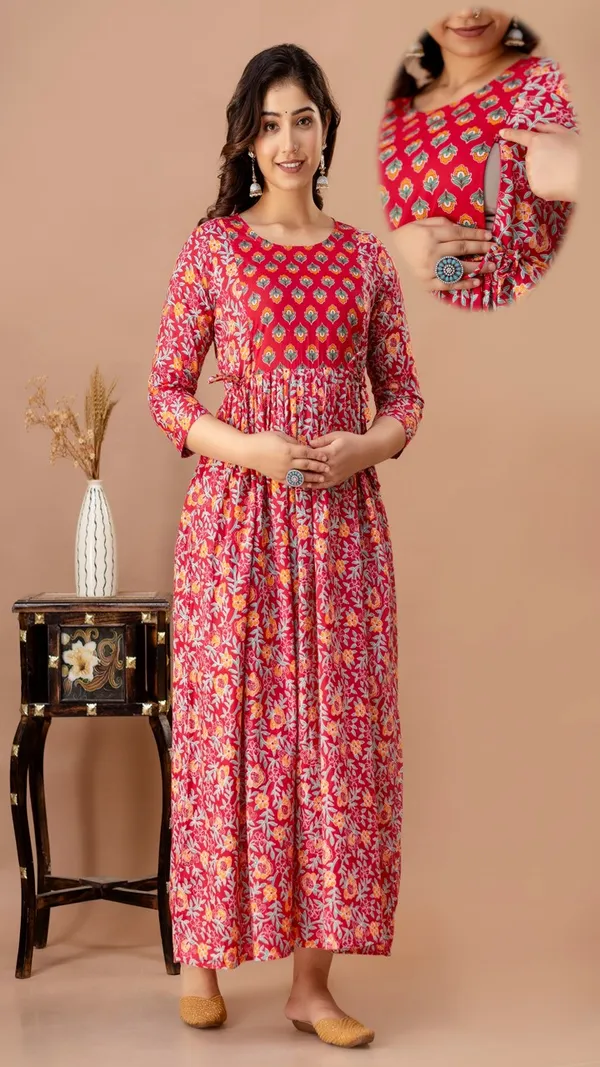 Red_Floral_Print_Tiered_Maternity_Maxi_Dress_For_Women
