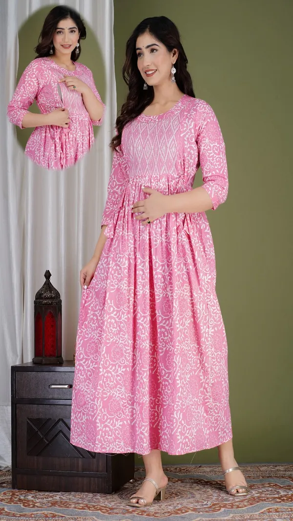 Pink_Printed_Anarkali_Kurti_For_Women_Ethnic_Flared_Maternity_Dress