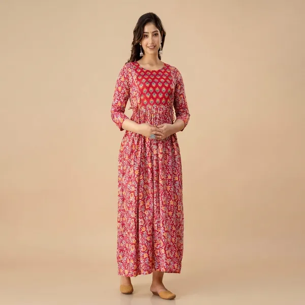 Red_Floral_Print_Tiered_Maternity_Maxi_Dress_For_Women