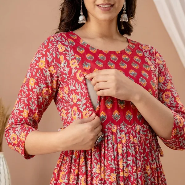 Red_Floral_Print_Tiered_Maternity_Maxi_Dress_For_Women