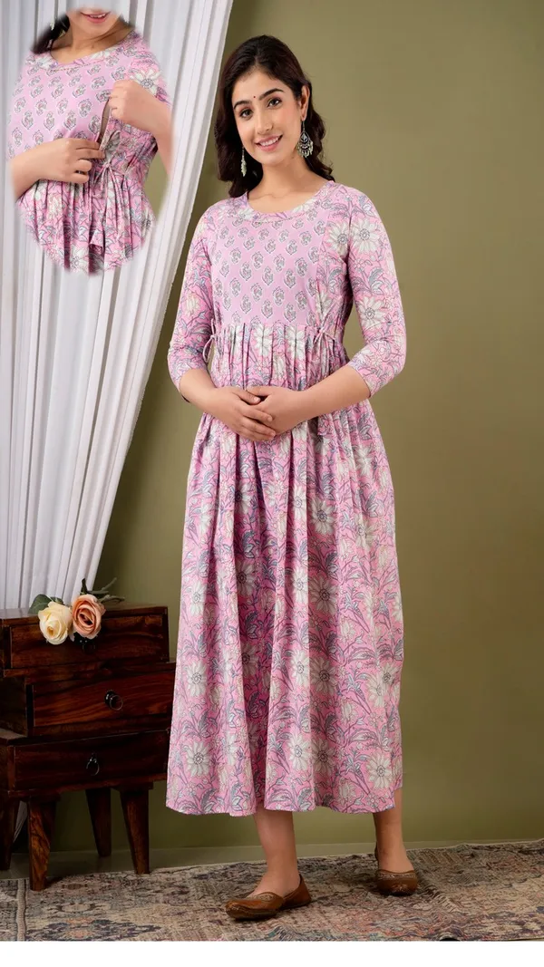 Pink_Floral_Print_Cotton_Maternity_Maxi_Dress_With_Hidden_Zipper