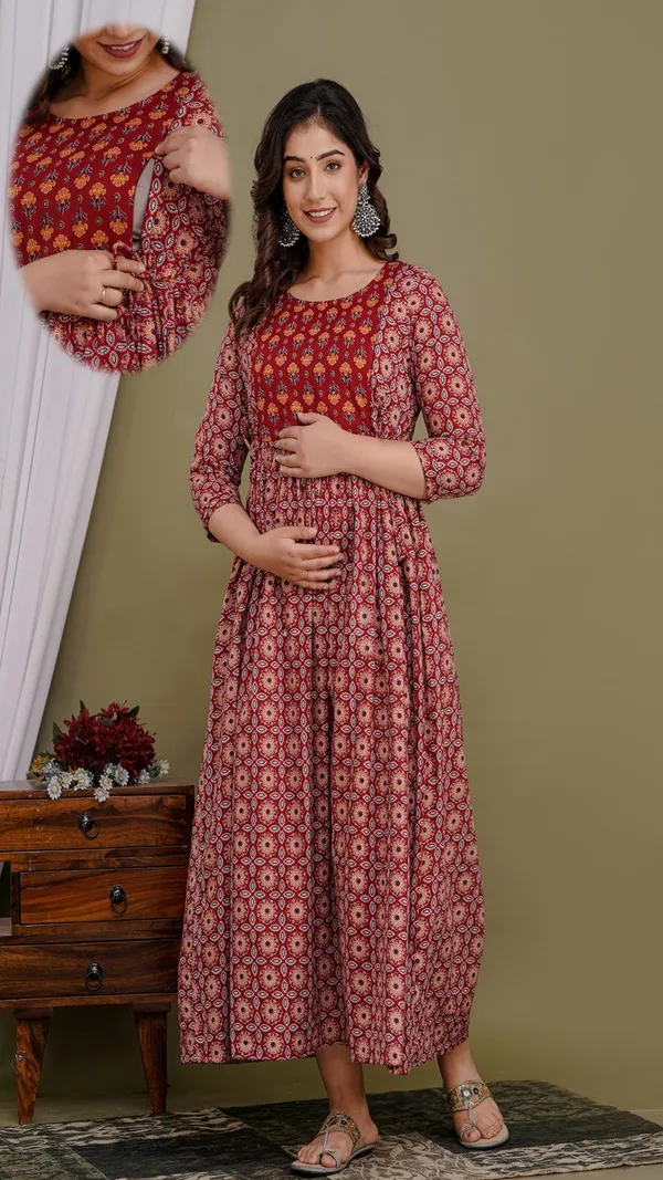 Red_Printed_Maternity_Maxi_Dress_With_Gathered_Waist