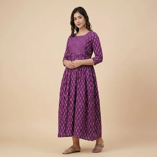 Purple_Block_Print_Maternity_Maxi_Dress_With_3/4_Sleeves