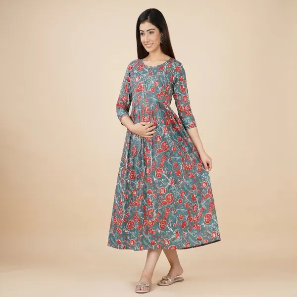 Floral_Print_Maternity_And_Nursing_Maxi_Dress_With_3/4_Sleeves